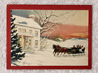 Vintage  CHRISTMAS GREETING CARD with Envelope Sleigh Ride Winter Scene Unused
