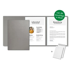 5 Bewerbungsmappen Grau 3-teilig feinste Lederstruktur / Set inkl. 5 Umschläge - Picture 1 of 12