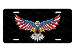 American Eagle Flag Wing Span black License Plate Car Tag for Auto Car Bicycle - Foto 1 di 13
