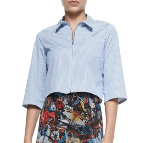 Alice + Olivia Diana Zip Front Striped Cropped Shirt - Picture 1 of 9