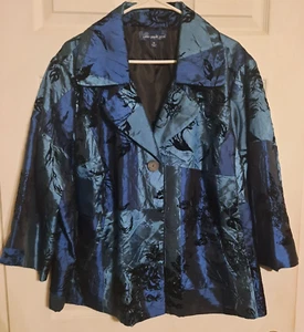 Susan Graver Dressy Blazer Jacket Teal Taffeta Lined 3/4 Sleeve Size 3X - Picture 1 of 3