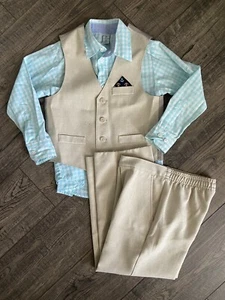 class club size 5 boys 3 piece vest pant outfit beige blue checker Dillards - Picture 1 of 4