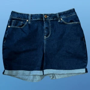 Pantalones cortos de mezclilla YMI Jeans tiro alto lavado oscuro con puños talla 16 #137 - Imagen 1 de 5