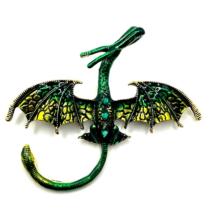 Broche Dragón Verde Prendedor Colgante Estrás Esmalte en Vuelo Bisutería Foto 1 de 4