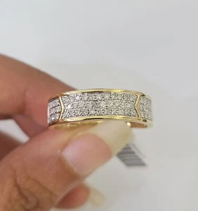 Real 14k Diamond Mens Ring Band Yellow Gold Casual Genuine Natural Wedding - Picture 1 of 8