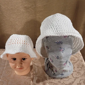 Adult & Baby (12 month) Hat Set - Cotton Lightweight - Handmade Crochet - Picture 1 of 5