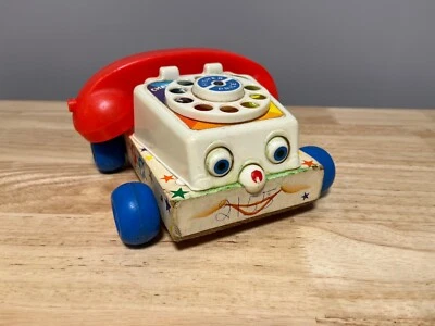 Винтаж 1961 Fisher Price болтовня телефона #747 телефон тянуть игрушка с движущимися глазами - Изображение 1 из 4
