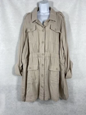 Torrid Jacket Women’s 4 US 4X Beige Utility Tie Waist Safari Long Sleeve New - Image 1 of 4