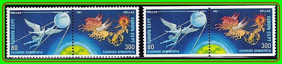 GREECE 1991 EUROPA-CEPT / SPACE SC#1715-16(MISSED PERF.) +a MNH CV$21.00 - Image 1 of 1