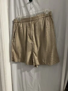 COS tan Silk Blend Tropical Leaf Print High Waist Shorts Sz S - Picture 1 of 5