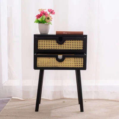 2-Schubladen-Nachttisch aus Massivholz und für das Schlafzimmer zur Aufbewahrung - Bild 1 von 4