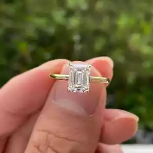 2CT Emerald Cut Lab Grown Diamond GIA Solitaire Anniversary Ring 14k Yellow Gold - Picture 1 of 11