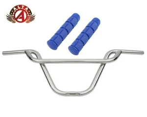 ALTA BMX Old School PRETZEL Chrome Handlebar W/ BLOCK BMX Style GRIPS. - Picture 1 of 10