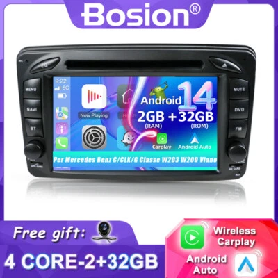 7" Autoradio Per Mercedes Benz C/CLK/G Classe W203 W209 Viano Android 14 GPS DAB - Imagen 1 de 4