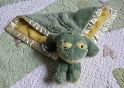 My Banky Frog PADDY Green w Satin Edge & Yellow Plush Backing Security Blanket  - Image 1 of 3