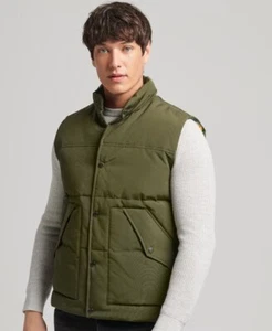 Superdry Mens Vintage Mountain Gilet Vest Jacket Surplus Goods Green Quilted - Picture 1 of 1