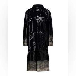 Etro Long Printed Belted Rain Coat Black Coated Cotton - Picture 1 of 7