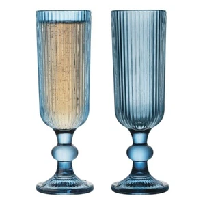 4pc Porto Brittany Stemmed 140ml/18.5cm Glass Champagne Flute Set Round Bleu - Picture 1 of 4