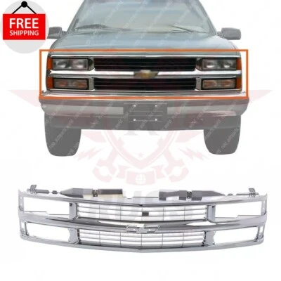 New Front Grille Chrome Fits 1994-1999 Chevrolet C1500 K1500 / 1995-1999 Tahoe - Изображение 1 из 4