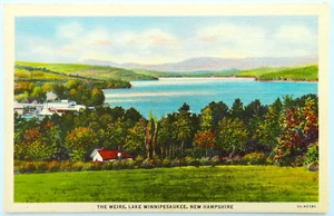 Lake Winnipesaukee New Hampshire cartolina d'epoca lino The Weirs paesaggio albero - Foto 1 di 2