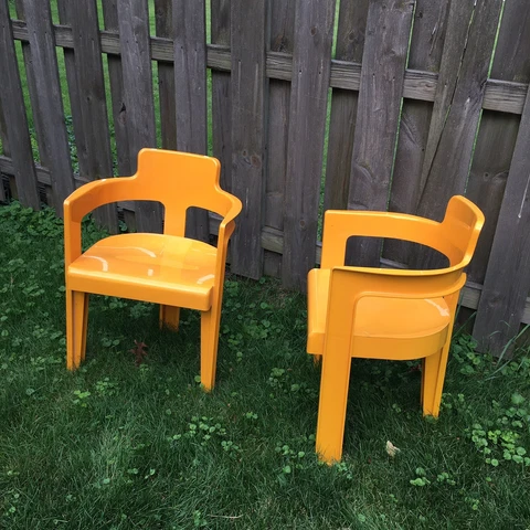 Vintage Mod Space Age Mid Century Plastic Modern Chairs Fluorescent Orange Cover