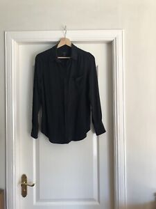 J. Crew 100% Silk Long Sleeve Single Pocket Black Shirt Blouse US 4 UK 10 VGC
