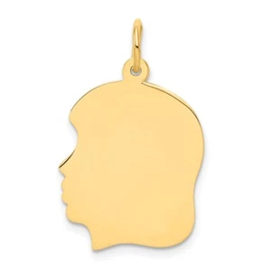 14k Yellow Gold Plain Medium .013 Gauge Facing Left Girl Head Charm Pendant - Picture 1 of 2
