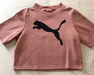 Puma Pink Crop Top Women Size Medium Logo Relaxed Fit Active Dry-Cell Tee EUC - Picture 1 of 6