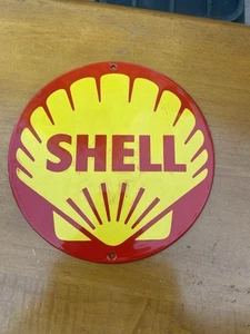 Red and Yellow Shell Gasoline Porcelain Sign 8” - Picture 1 of 4