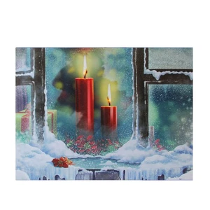Arte de pared de lienzo de Navidad Northlight LED nevado ventana panel velas 12" x 15,75" - Imagen 1 de 3