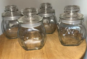 (4) Vintage Quadratisches Fass Apotheker Gläser Starburst Deckel Klein 4,5" 8 Unzen - Bild 1 von 3