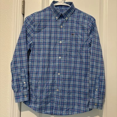 Camisa de rendimiento Vineyard Vines para niños a cuadros rosa/azul S 8-10 con botones Foto 1 de 4
