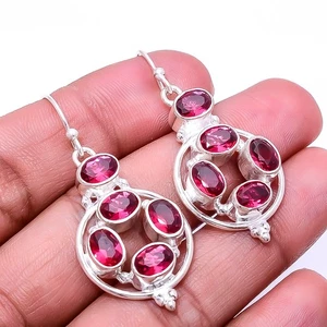 Pendiente de plata de ley 925 con múltiples pinzas de turmalina rubelita rosa 1,83" E19 - Imagen 1 de 3