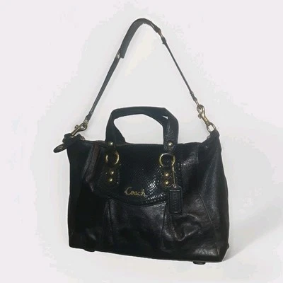 COACH Ashley Black Leather Python Snakeskin Satchel Shoulder Tote F19247 Purse - Image 1 of 4