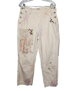We the FREE PEOPLE Love Alive Boyfriend Jeans Sz 29 Ivory Patchwork Embroidered - Picture 1 of 12