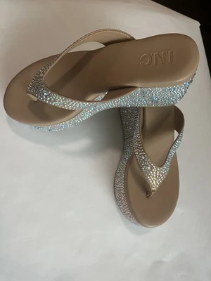 INC Glitter Rhinestone Open Toe Thong Platform - NYE - Wedding - Costume Sz 7 - Изображение 1 из 4