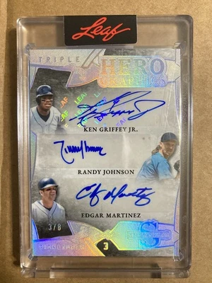 Leaf Triple Auto Ken Griffey Jr, R. Johnson, E. Martínez/8 Seattle Mariners  Foto 1 de 2