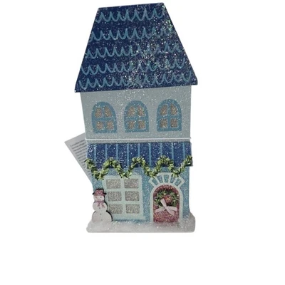Wondershop Glittered Paper House Christmas Village Blue Lighted Glitter Holiday - Image 1 of 4