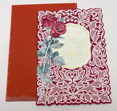 Birthday Greeting Card for Wife Red Roses Floral Carol Wilson Fine Arts Die Cut - Image 1 of 4