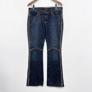 People For Peace Jeans Blue Orange Stitching Feather Embroidery Size 30 - Picture 1 of 10