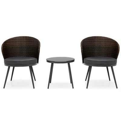 Patiojoy Patio 3 PIEZAS Juego de Muebles de Bistro de Ratán Silla Acolchada Mesa Jardín Foto 1 de 4