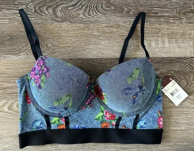 Desfile Pushup Bustier Con Aros Correas Multivías Azul Floral Juniors Pequeño Foto 1 de 4
