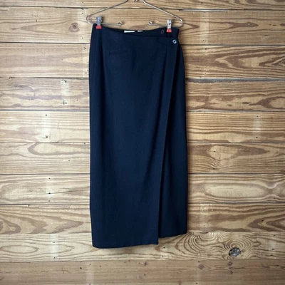 Falda larga Ann Taylor talla 4 negra mayormente lana envolvente y con botones  Foto 1 de 4