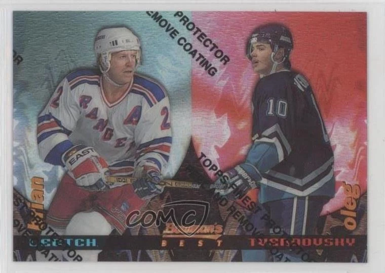 1994 Topps Finest Bowman's Best Duals Refractor Brian Leetch Oleg Tverdovsky HOF - Image 1 of 2