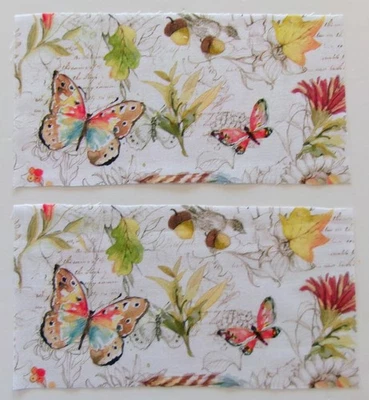 Fabric Cotton Pic C-Butterfly Mushroom Flower Acorn Beige  4 1/2" H x 8 1/2" W - Image 1 of 3