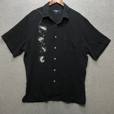 NAT NAST Shirt Mens XL Black Silk Fishing Embroidered Button Up Limited 262 - Image 1 of 4