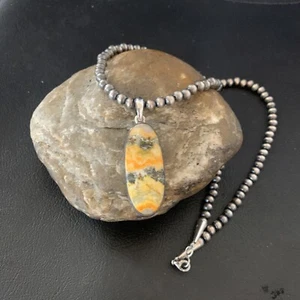 Yellow Bumblebee Jasper Pendant Navajo Pearls Sterling Silver Necklace 12810 - Picture 1 of 12