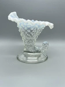 Vintage Fenton Ruffled Opalescent Hobnail Cornucopia Candlestick Holder Vase 6” - Picture 1 of 3