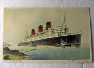 R.M.S. Postal de lino impreso barco Queen Mary Cunard transatlántico sin publicar A2585 - Imagen 1 de 2