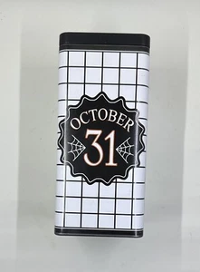 Metal 3.5x8 in Black And White October 31 Canister - Picture 1 of 6